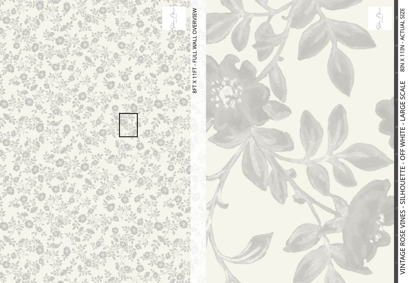 Vintage Rose Vines - Silhouette - Off White - Large Scale