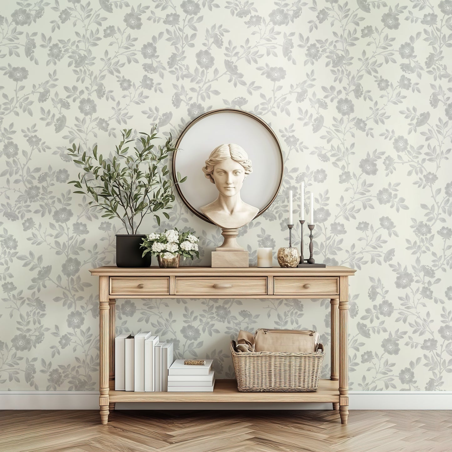 Vintage Rose Vines - Silhouette - Off White - Large Scale