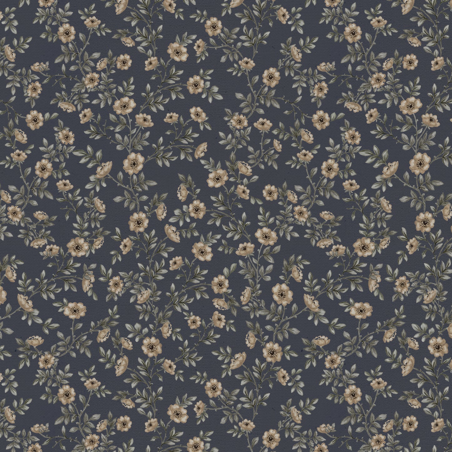 Vintage Rose Vines - Navy Canvas - Small Scale
