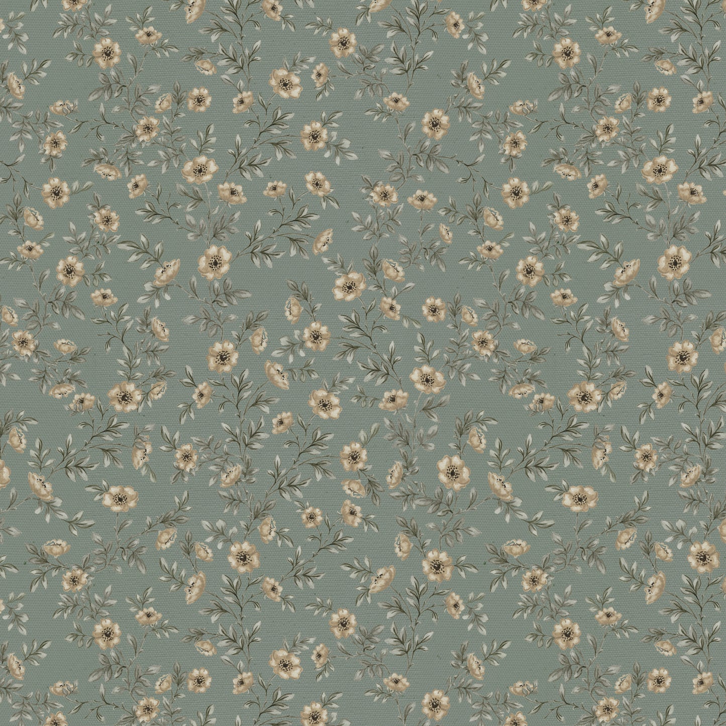 Vintage Rose Vines - Teal Blue Canvas - Small Scale