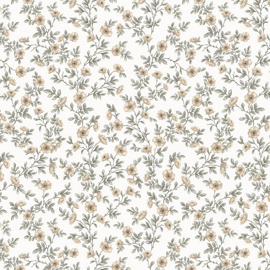 Vintage Rose Vines - White - Small Scale