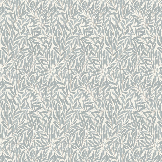 Teal blue cream leaf pattern wallpaper with soft watercolor design.
