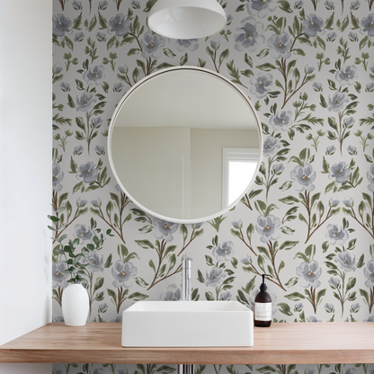 Isabelle Climbing Florals - Off White - Large Scale Wallpaper