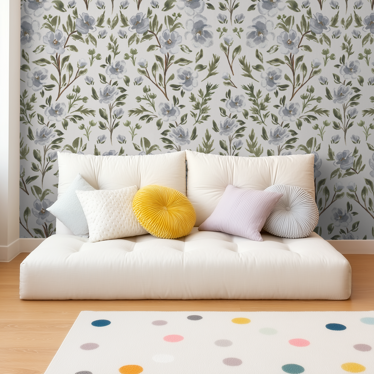 Isabelle Climbing Florals - Off White - Large Scale Wallpaper