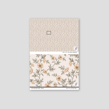 Vintage Rose Vines - Cream - Small Scale