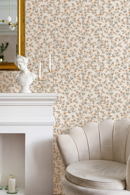Vintage Rose Vines - Cream - Small Scale