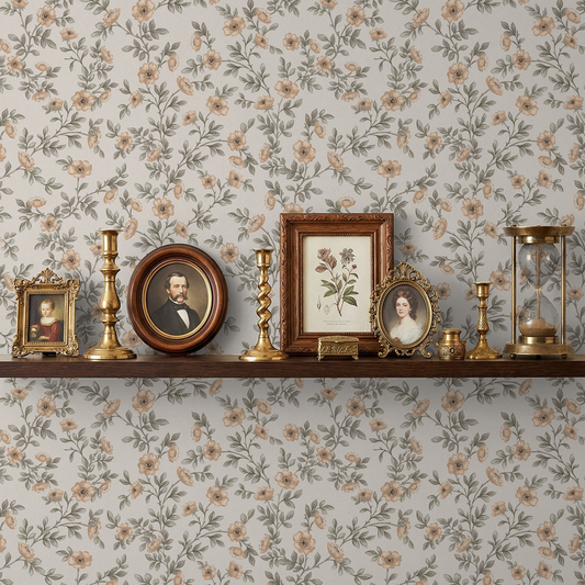 Vintage Rose Vines - Cream - Small Scale