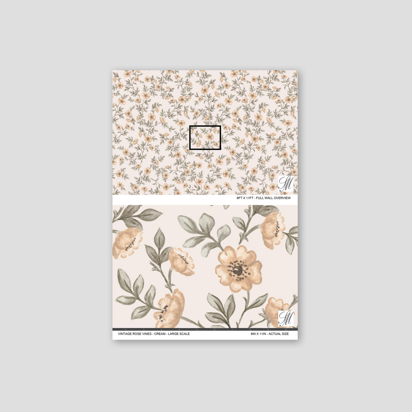 Vintage Rose Vines - Cream - Large Scale