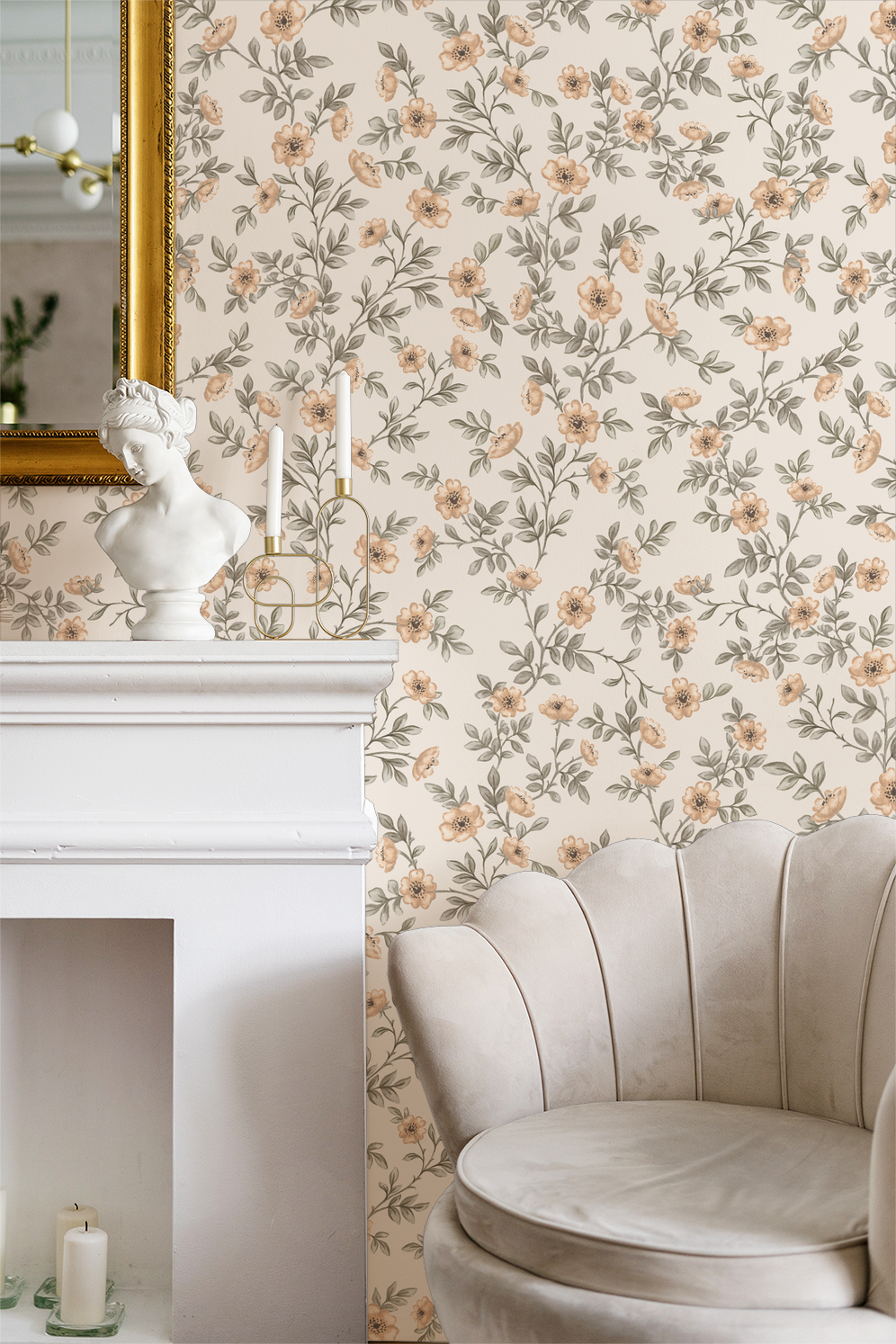 Vintage Rose Vines - Cream - Large Scale