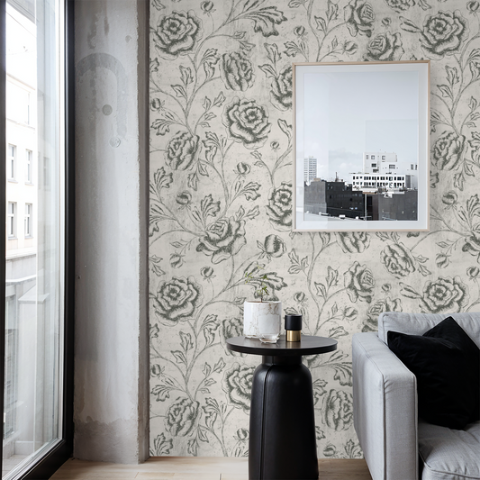 Magdalene Roses - Toile - Vintage Green - Large Scale