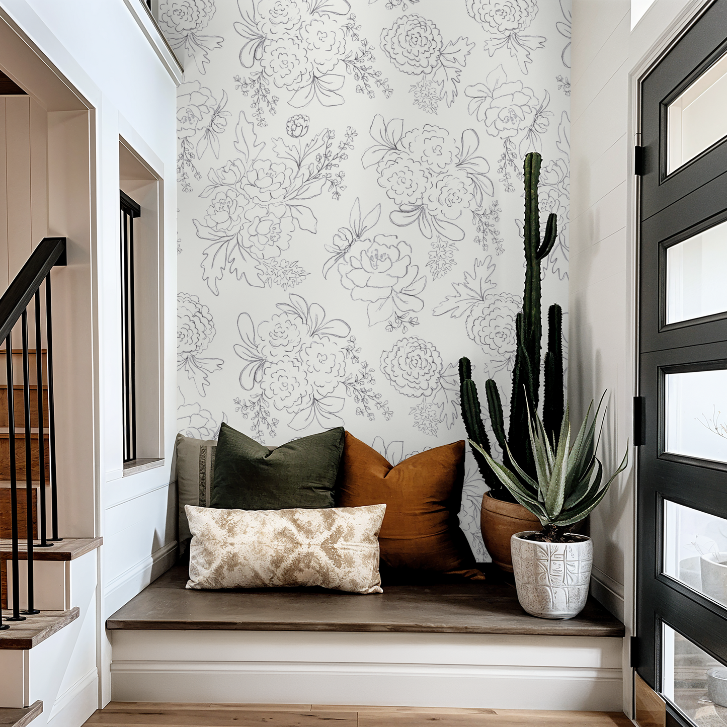 Blaire - Line Art Florals - White