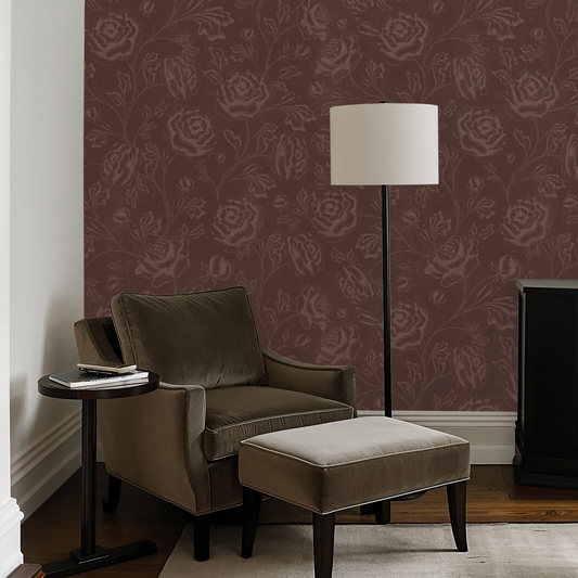 Magdalene Roses - Toile - Vintage Burgundy Brown - Large Scale