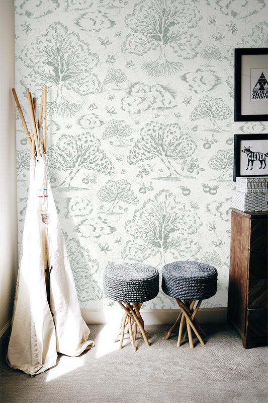 Orchard Folklore Toile - Sea Green Texture