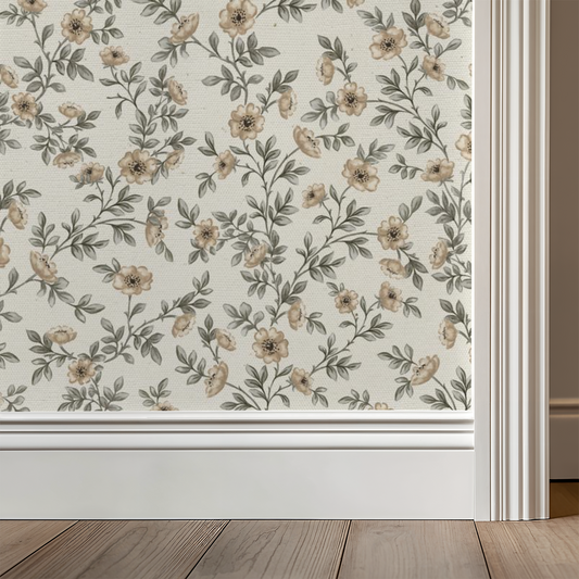 Vintage Rose Vines - Light Canvas - Small Scale