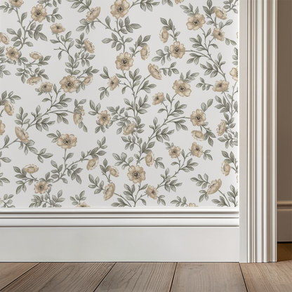 Vintage Rose Vines - White - Small Scale