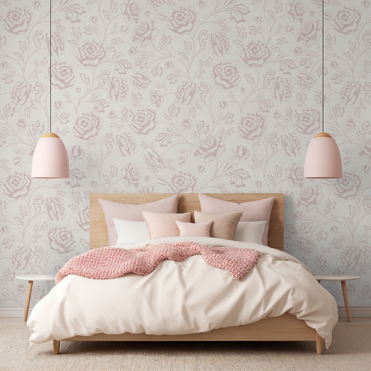 Magdalene Roses - Toile - Vintage Taupe Pink - Large Scale