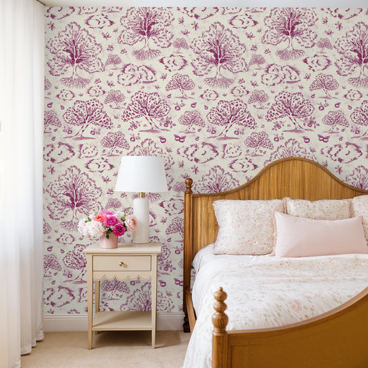 Orchard Folklore Toile - Red Ivory Texture