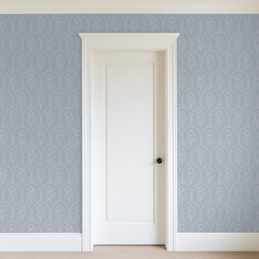 Rose Lineage - Antique Line Art - White Blue