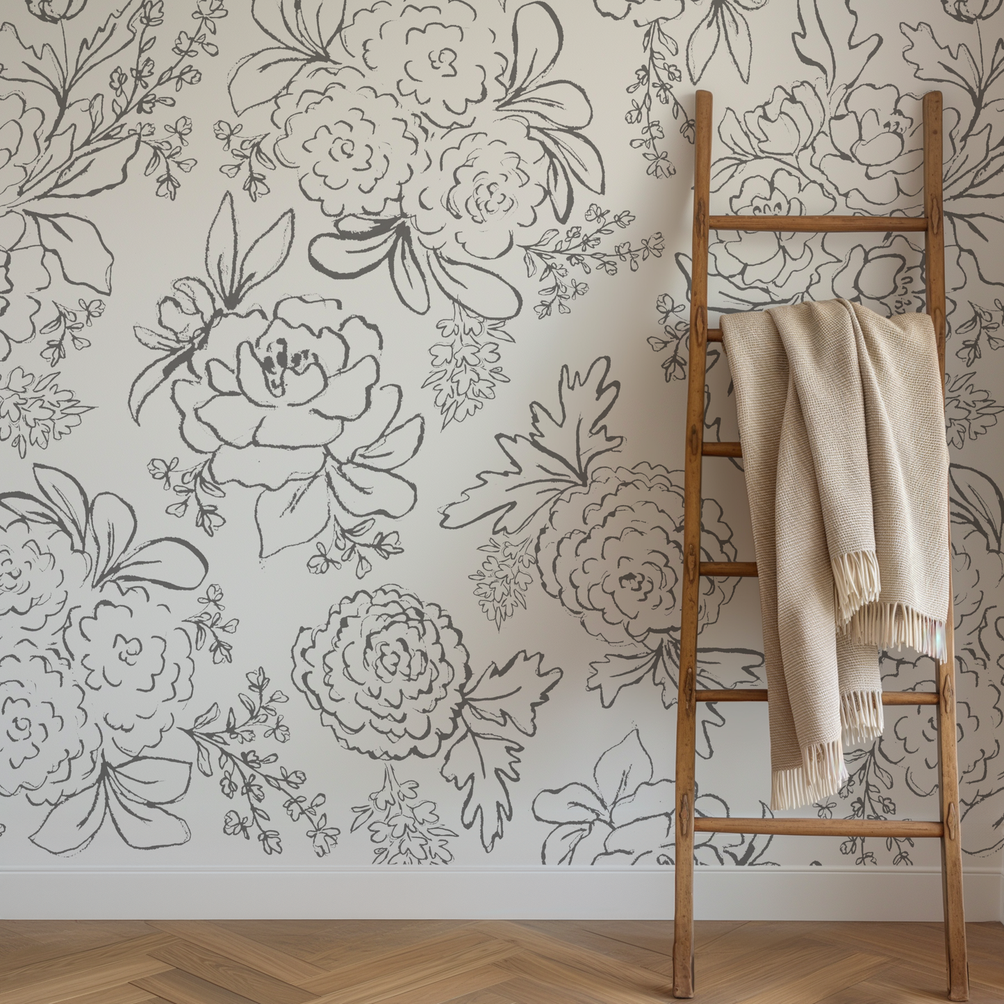Blaire - Line Art Florals - White