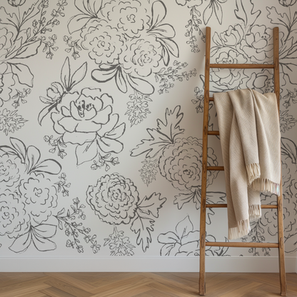 Blaire - Line Art Florals - White