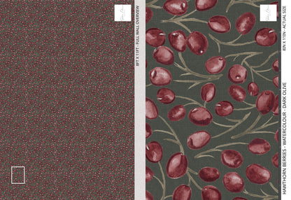 Hawthorn Berries - Watercolour - Dark Olive - Large Scale