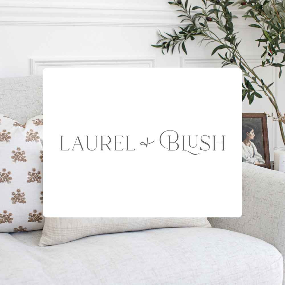 Laurel Blush x Sabina Maria Design Collaboration, featuring block print pattern on Scarlett pillow case cover.