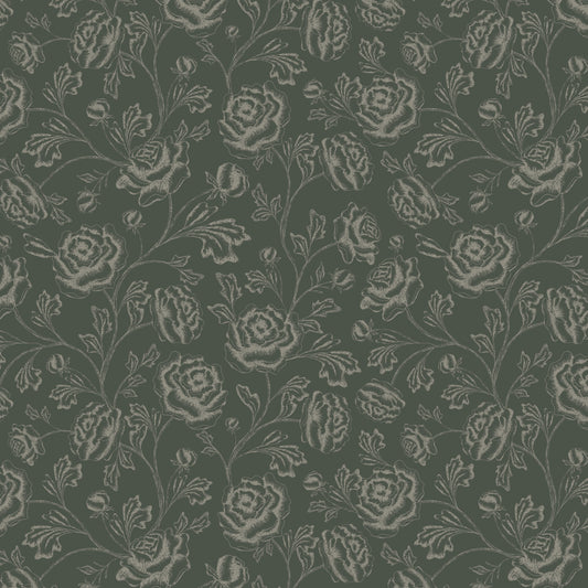 Magdalene Roses - Toile - Deep Forest Green - Large Scale