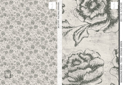 Magdalene Roses - Toile - Vintage Green - Large Scale