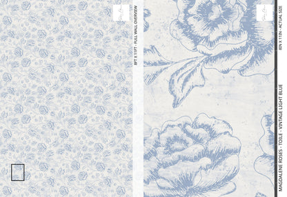 Magdalene Roses - Toile - Vintage Light Blue - Large Scale
