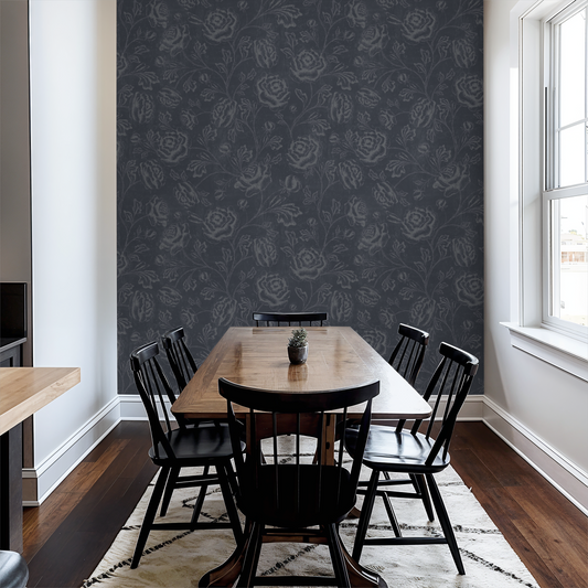 Magdalene Roses - Toile - Vintage Navy Grey - Large Scale