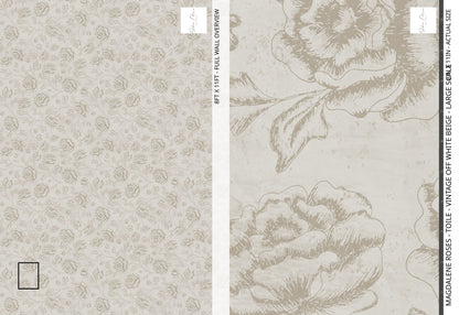 Magdalene Roses - Toile - Vintage Off White Beige - Large Scale