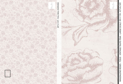 Magdalene Roses - Toile - Vintage Taupe Pink - Large Scale