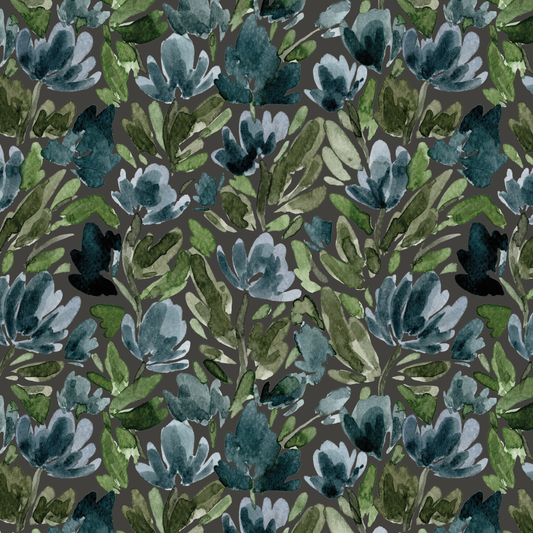 Midnight Tulip Vines - Subway Charcoal Wallpaper
