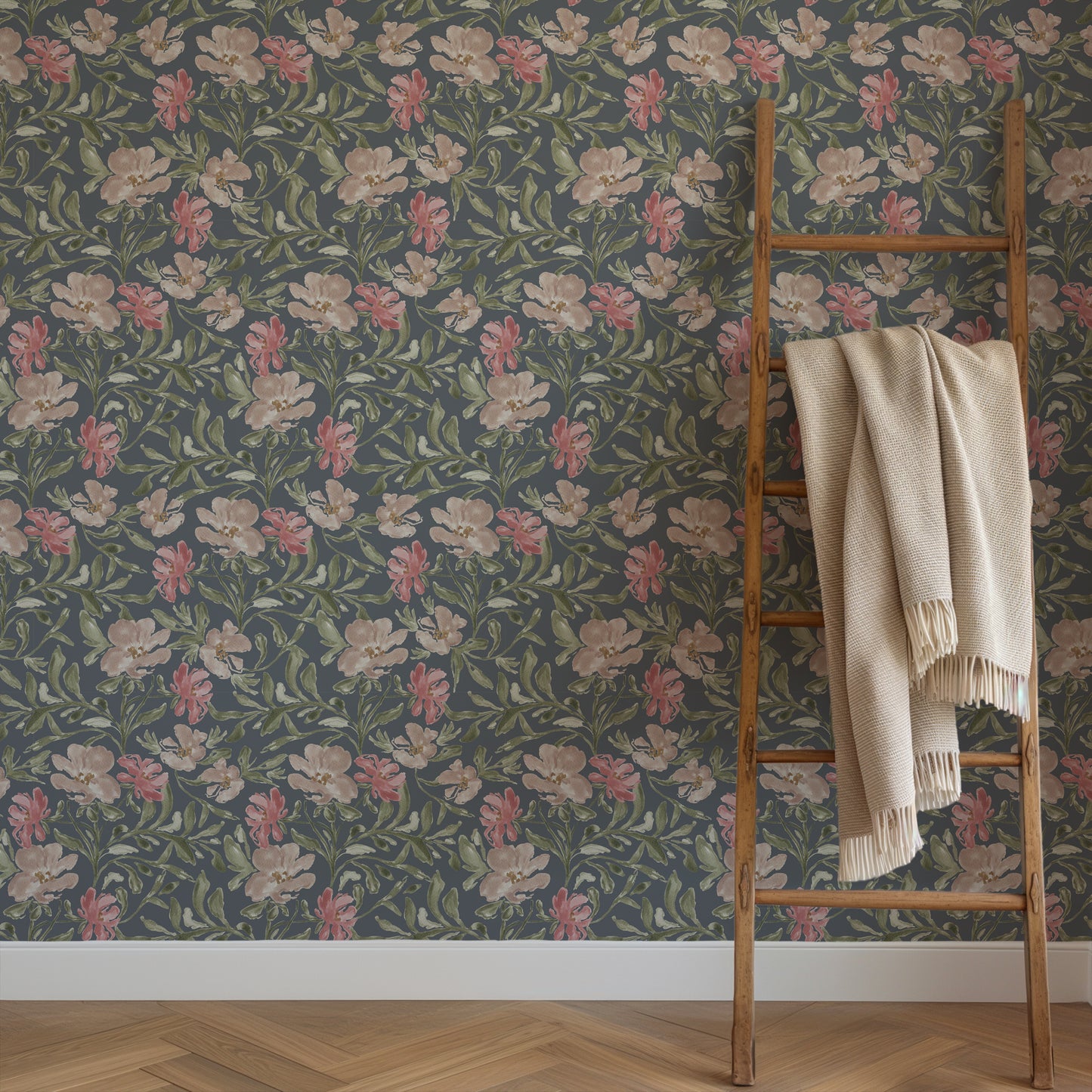 Vintage Floral Vines - Navy