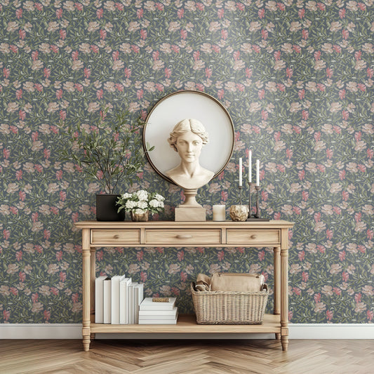 Vintage Floral Vines - Navy