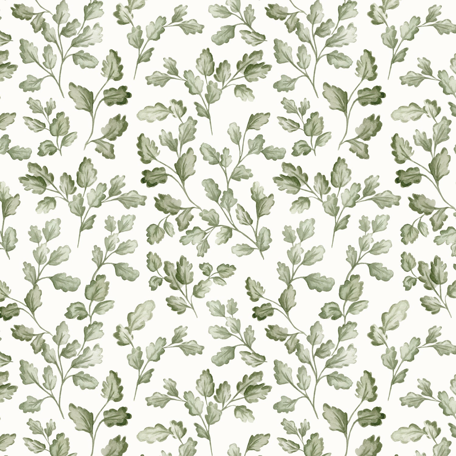 Pattern of green leaves on a white background