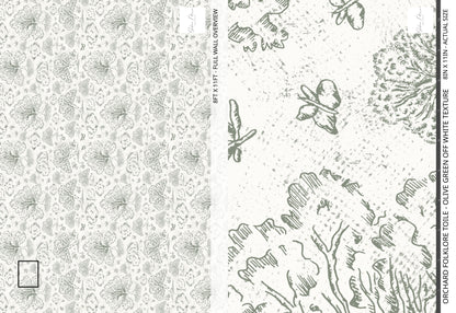 Orchard Folklore Toile - Olive Green Off White Texture