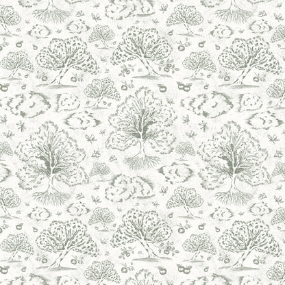 Orchard Folklore Toile - Olive Green Off White Texture