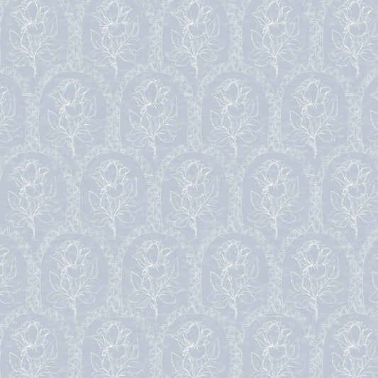 Rose Lineage - Antique Line Art - White Blue