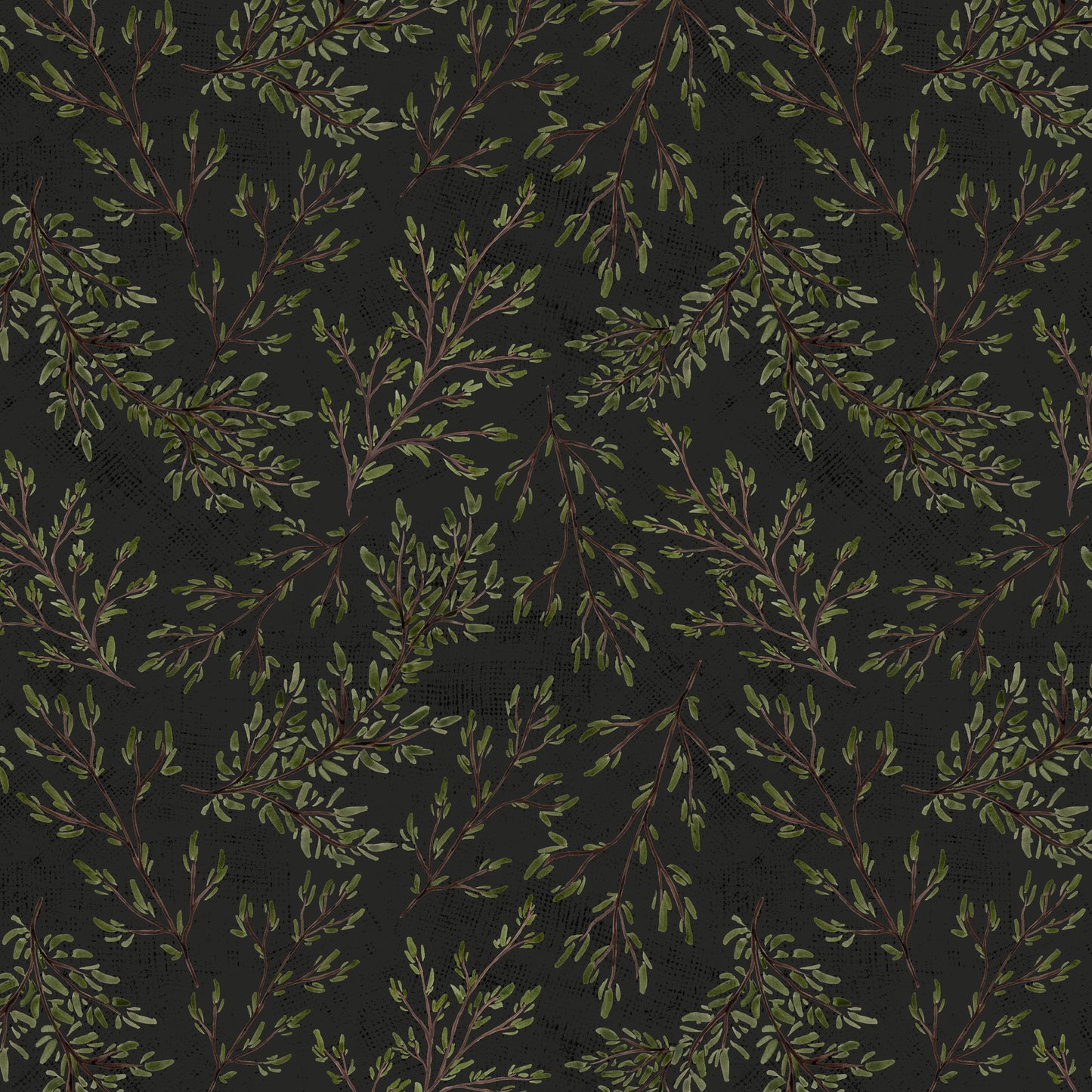 Rustic Watercolour Leaf Branches - Black