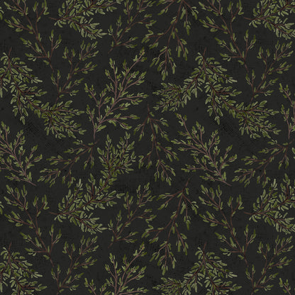 Rustic Watercolour Leaf Branches - Black