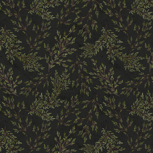 Rustic Watercolour Leaf Branches - Black