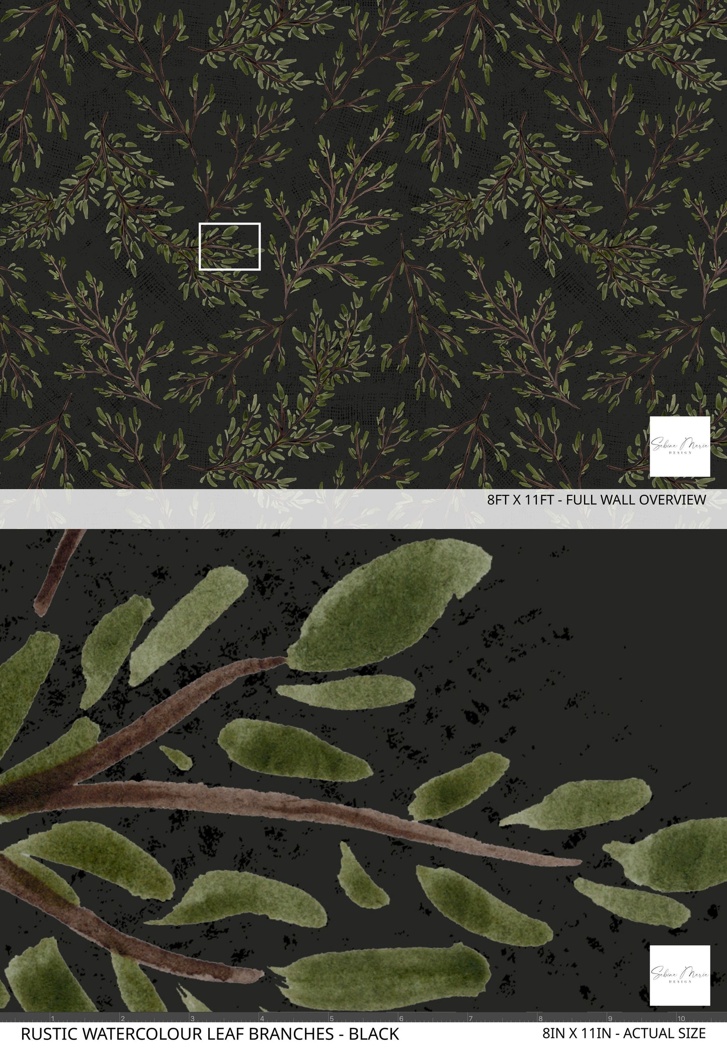 Rustic Watercolour Leaf Branches - Black