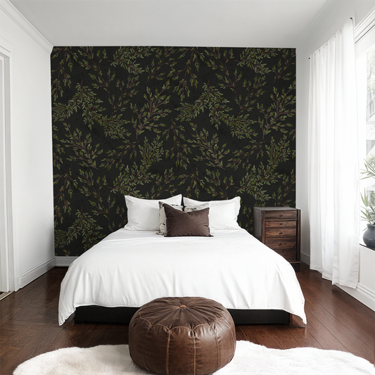 Rustic Watercolour Leaf Branches - Black