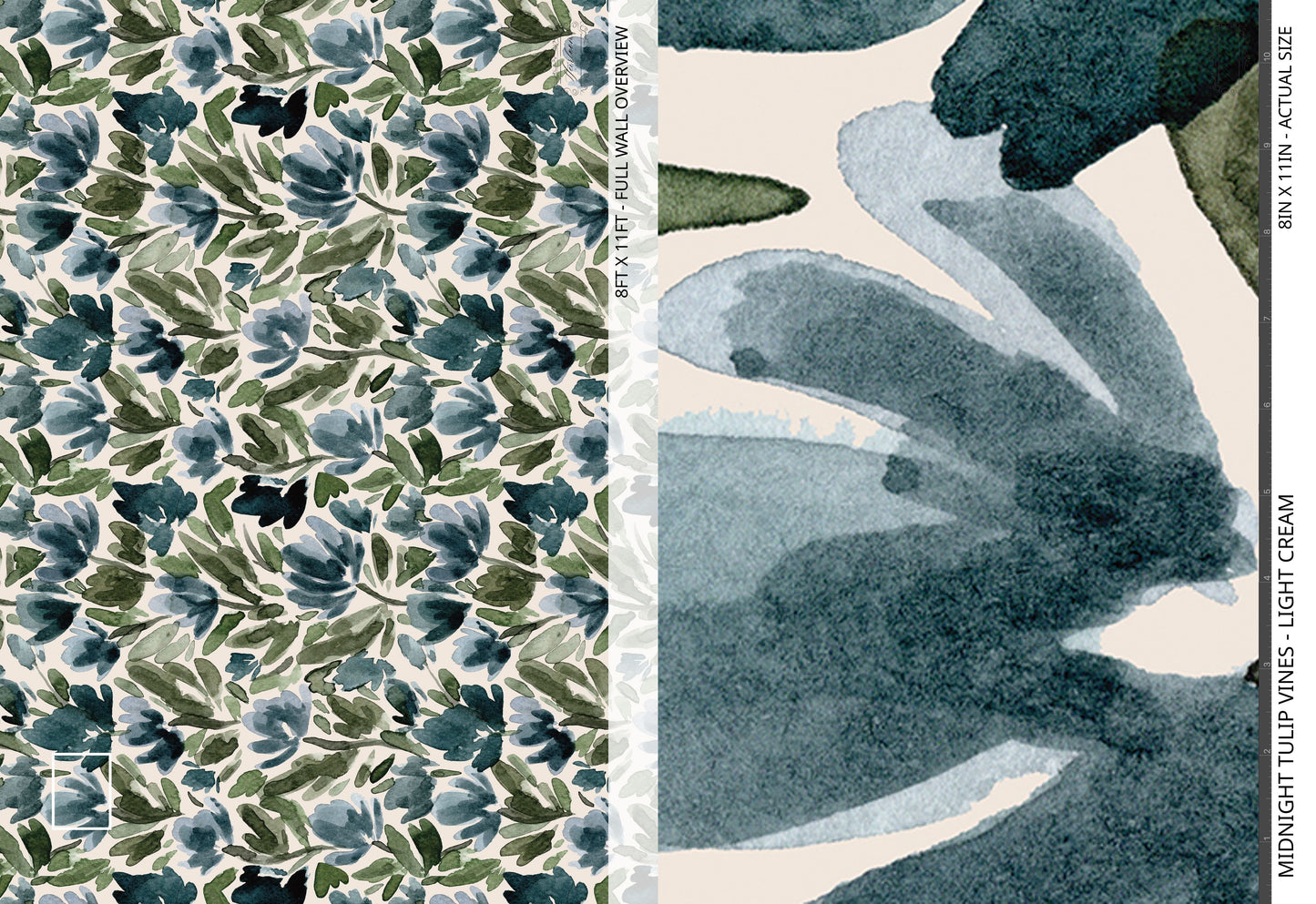 Midnight Tulip Vines - Light Cream