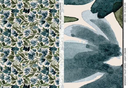 Midnight Tulip Vines - Light Cream