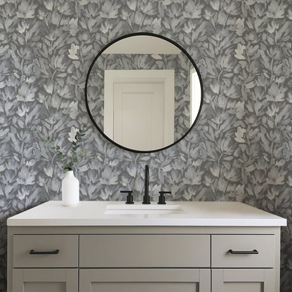 Serene Tulip Vines - Charcoal Grey