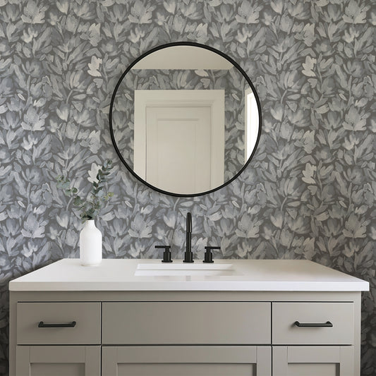Serene Tulip Vines - Charcoal Grey