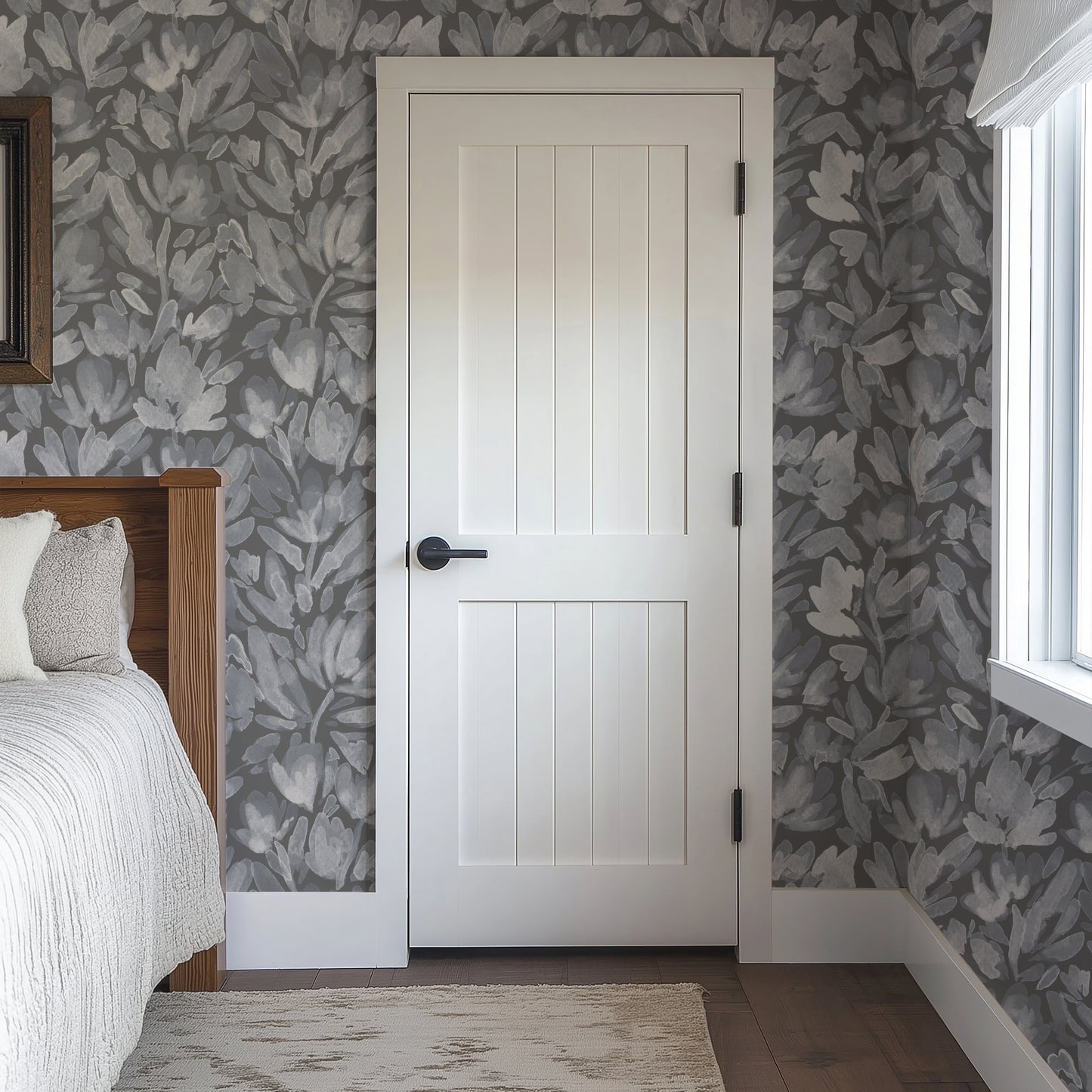 Serene Tulip Vines - Charcoal Grey