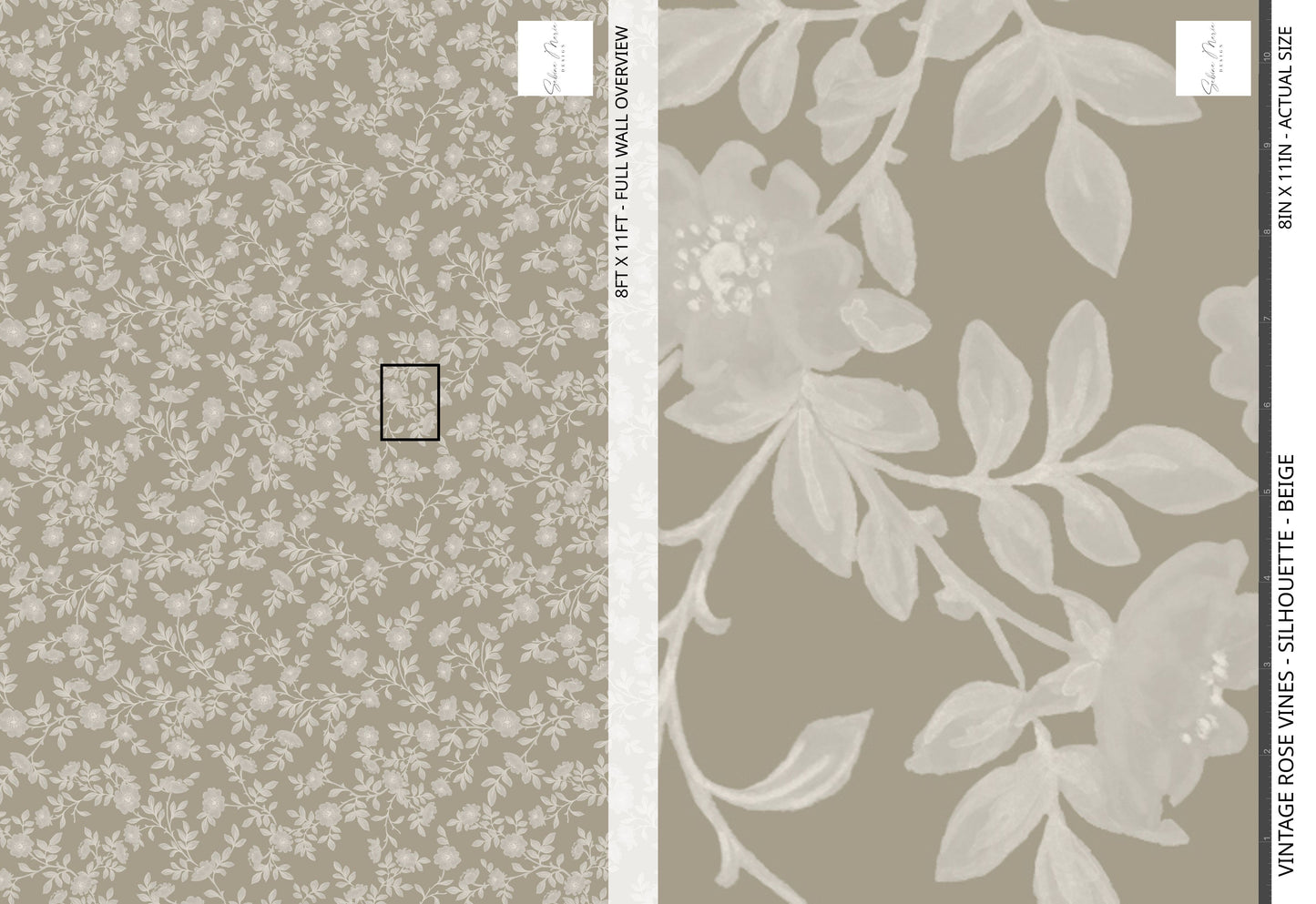Vintage Rose Vines - Silhouette - Beige - Large Scale